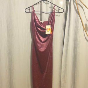 Body con cowl neck shiny dark purple party dress